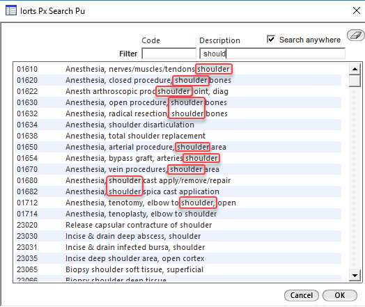 Keyword search on the IORTS Procedure Search window