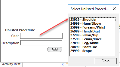 Select unlisted procedures