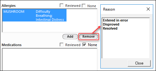 Remove allergies from the Allergies grid