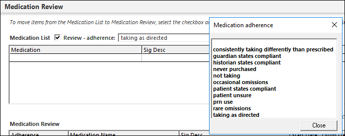 Medication adherence field on the Medication Review template