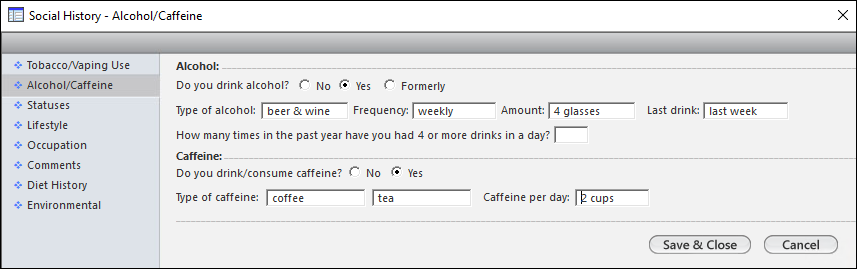 Social History - Alcohol/Caffeine window