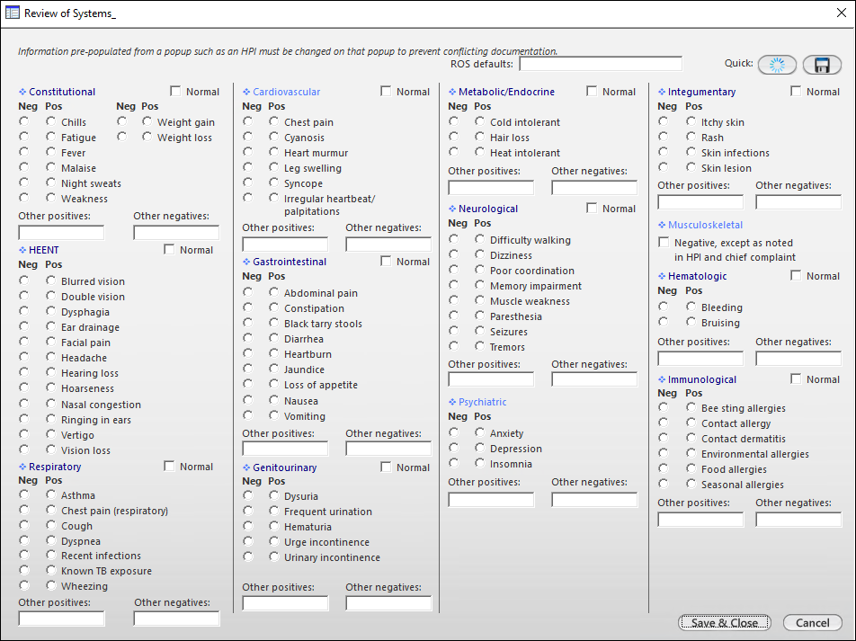 Review of Systems template