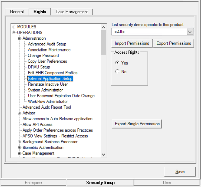 External Application Setup right in System Administrator