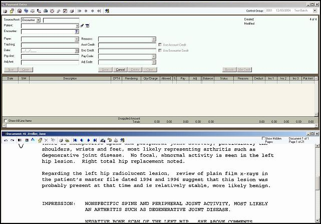 EOB image in the Payment Entry window