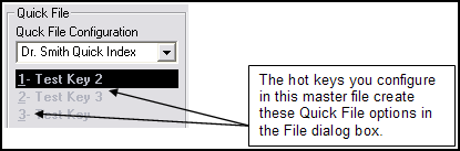 Example Quick File list of hot keys