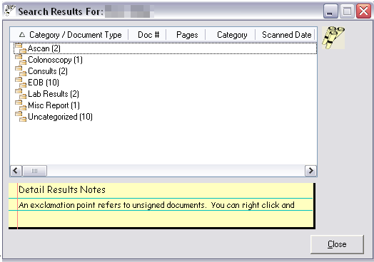 Search results window displaying the list of images