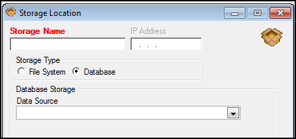 Storage location window displaying database storage-related field
