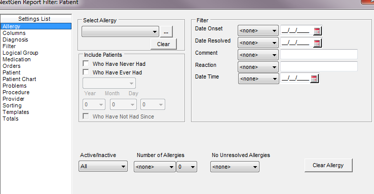 Settings List