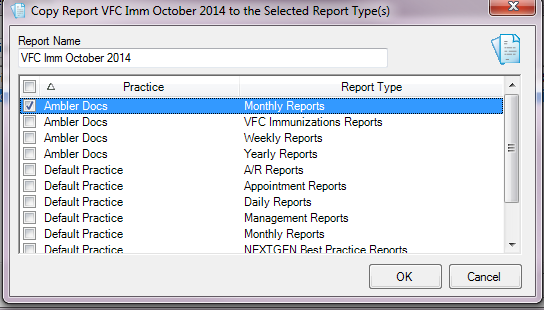 Copy (report name) to the Selected Reports Type(s)