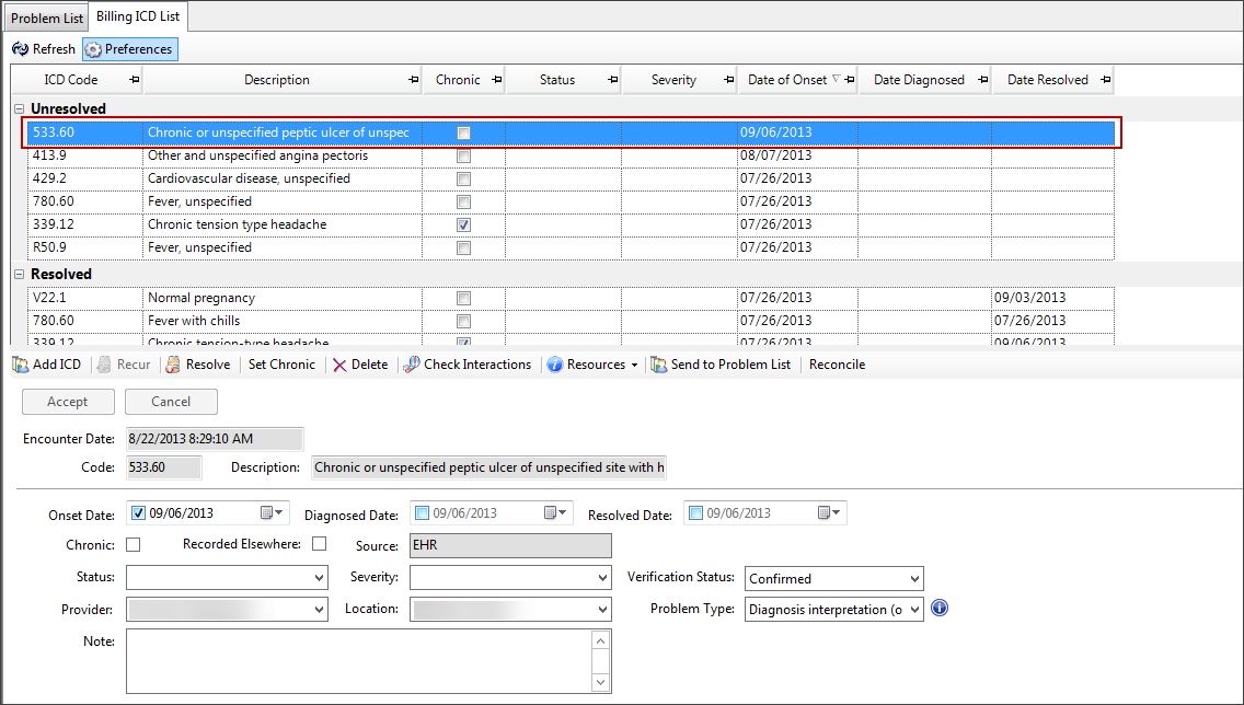 Billing ICD List