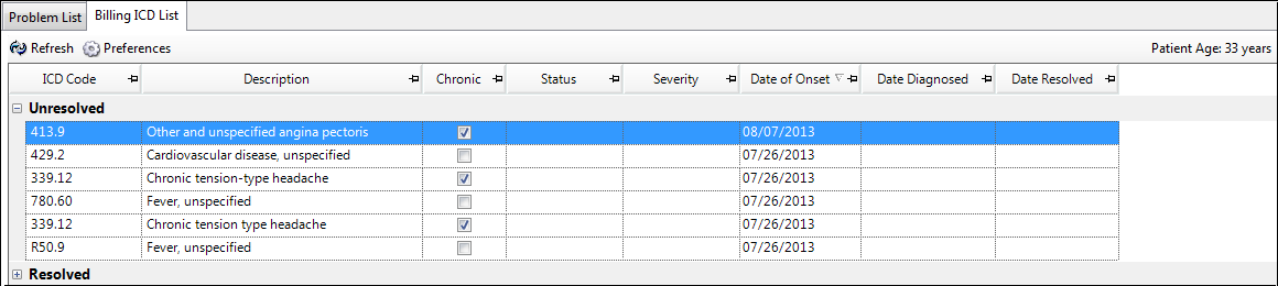 Billing ICD List