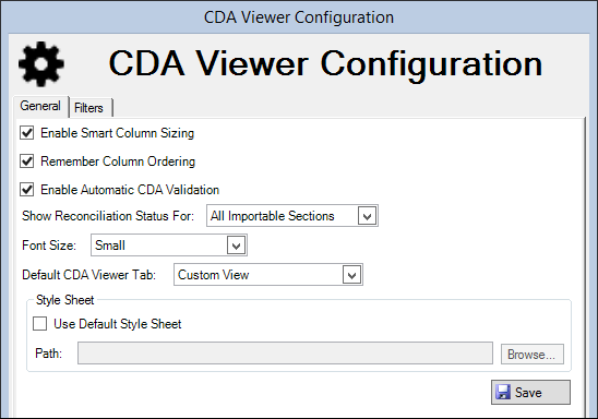 General Options for CDA Viewer Custom View