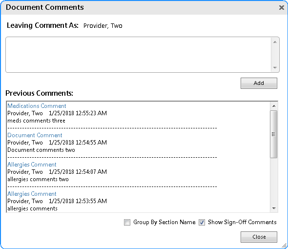 Document Comments Window