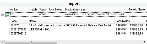 Action Column Expanded to Show Codes