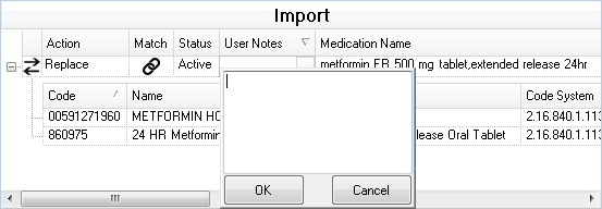 Data Entry Window for User Notes