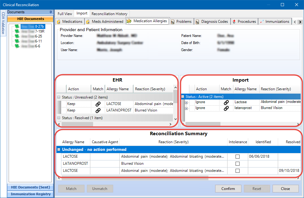 Layout of the Import Tab
