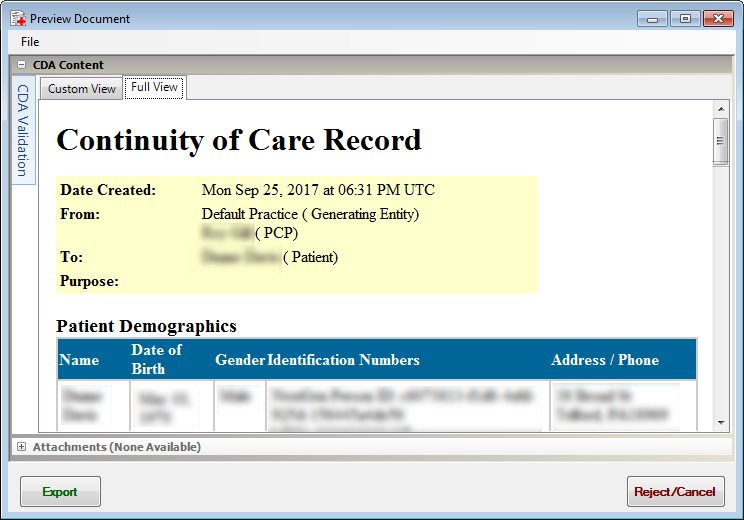 Continuity of Care Record in Full View