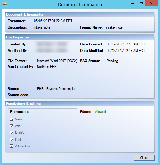 Document Information Window