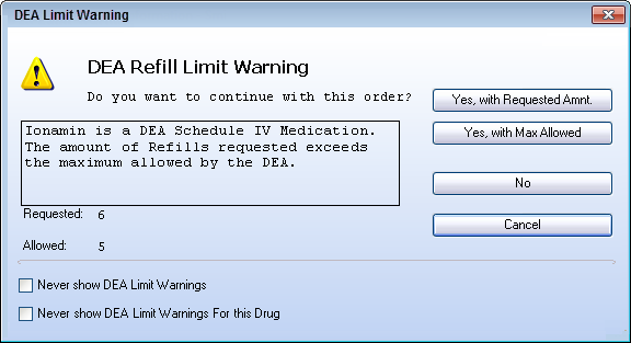 DEA Limit Warning