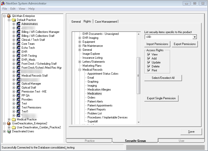 Medication Modules Rights in NextGen System Administrator