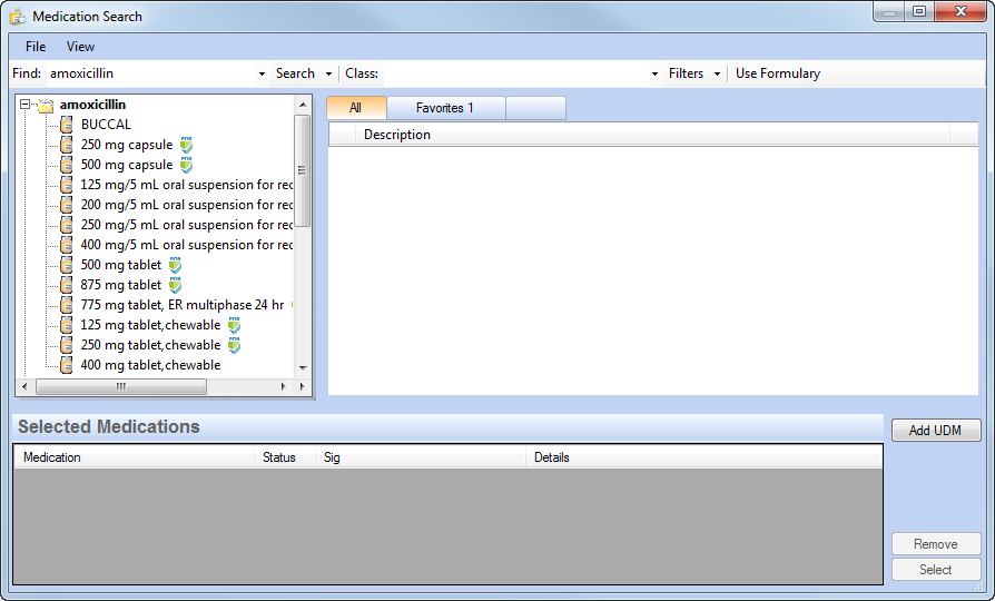 Medication Search window