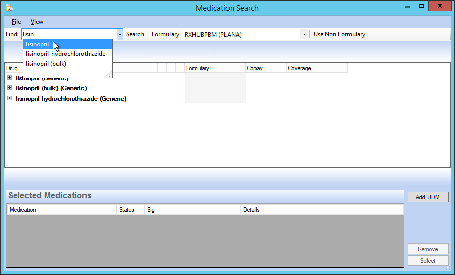 Medication Search window