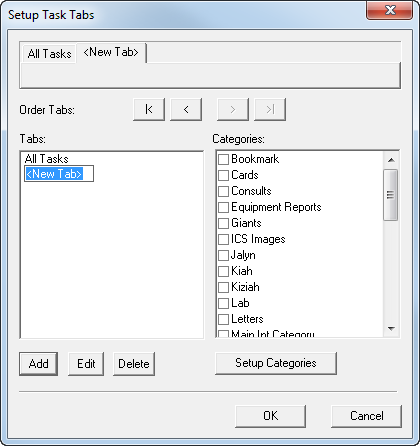 Setup Task Tabs