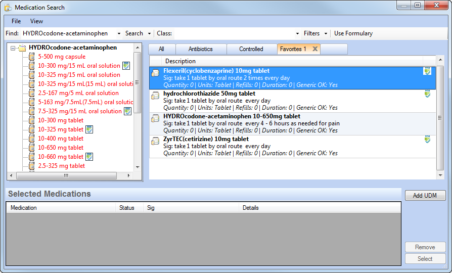Medication Search window