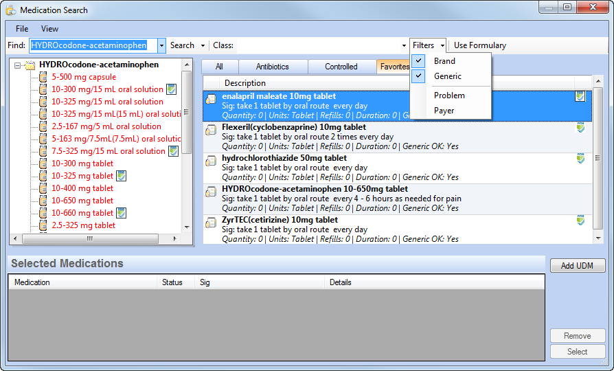 Medication Search window