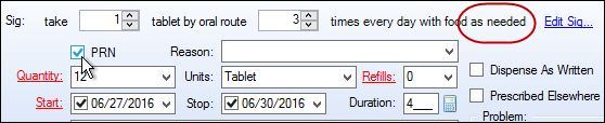 PRN check box