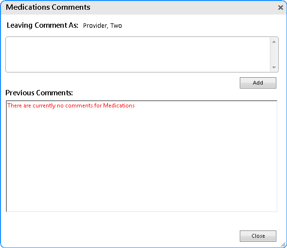 <Section Name> Comments Window