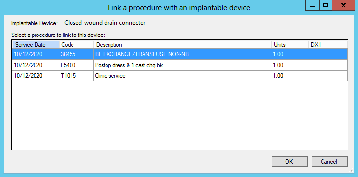 Link a procedure qith an implantable device