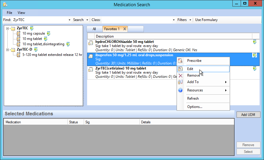 Medication Search Edit