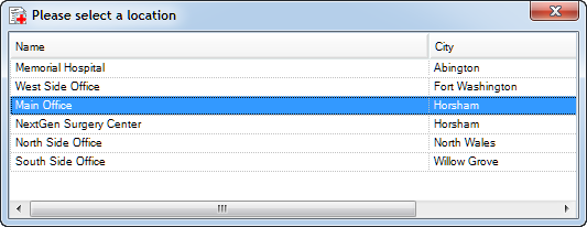 Please Select a Location Window