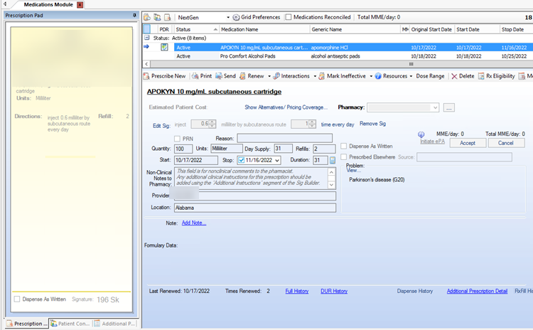 Prescription Pad in Medications Module
