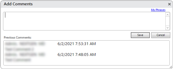 Add Comments Window