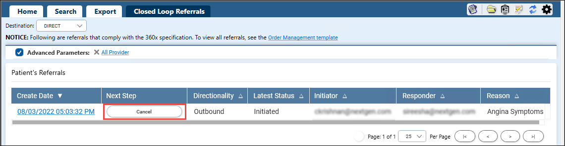Cancel Button for a Closed Loop Referral