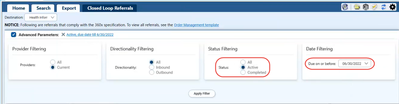 Status Filtering and Date Filtering Parameters
