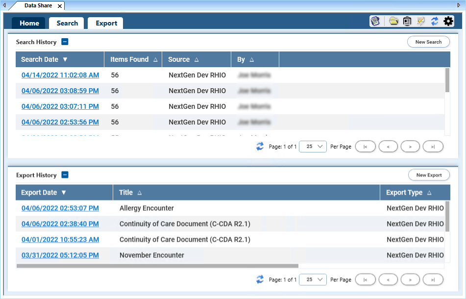 Data Share Module Home Tab