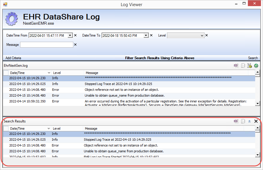 Log Search Results