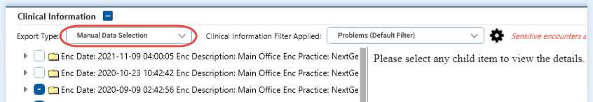 Manual Data Selection Export Type