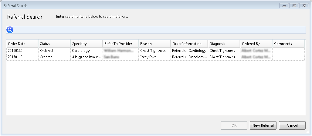 Referral Search Window