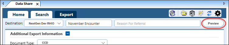 Preview Button on the Export Tab