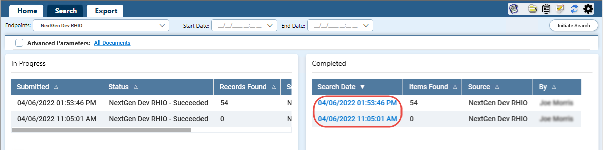 Search Date on the Search Tab