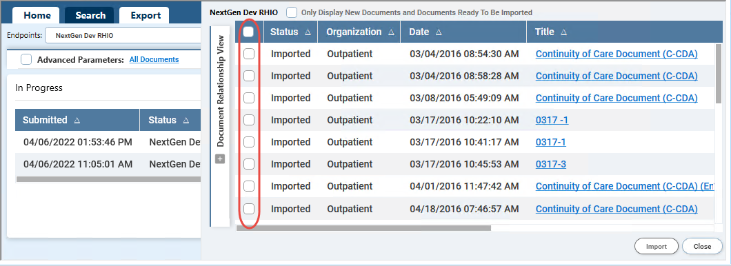Selecting Documents for Import