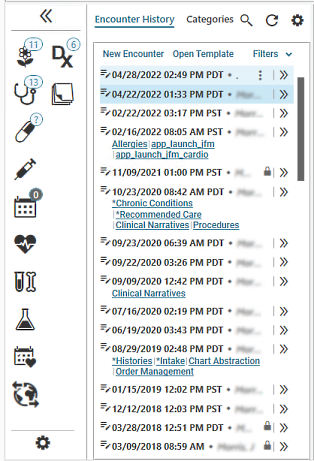 left toolbar and Encounter History panel