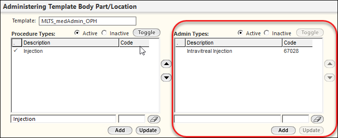 Admin Types Config MedAdmin OPH