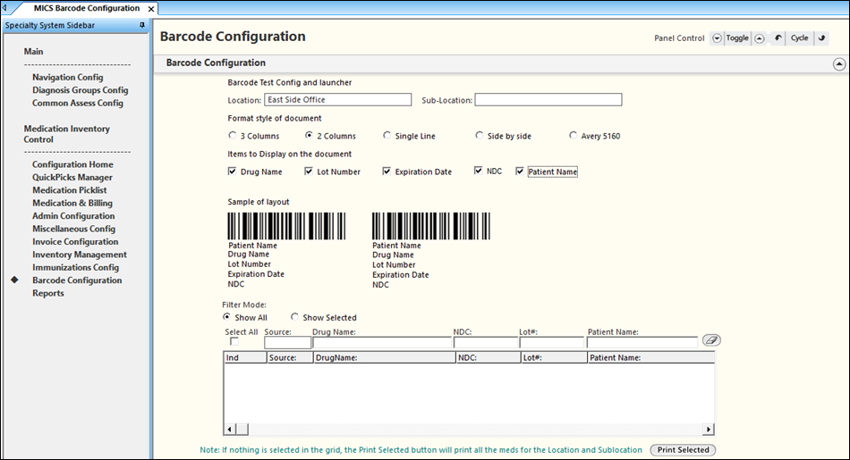 Barcode Configuration Template