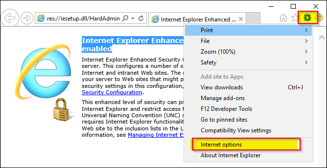 Internet options