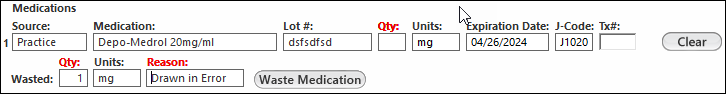 Waste medications on MICS MedAdmin OPH template
